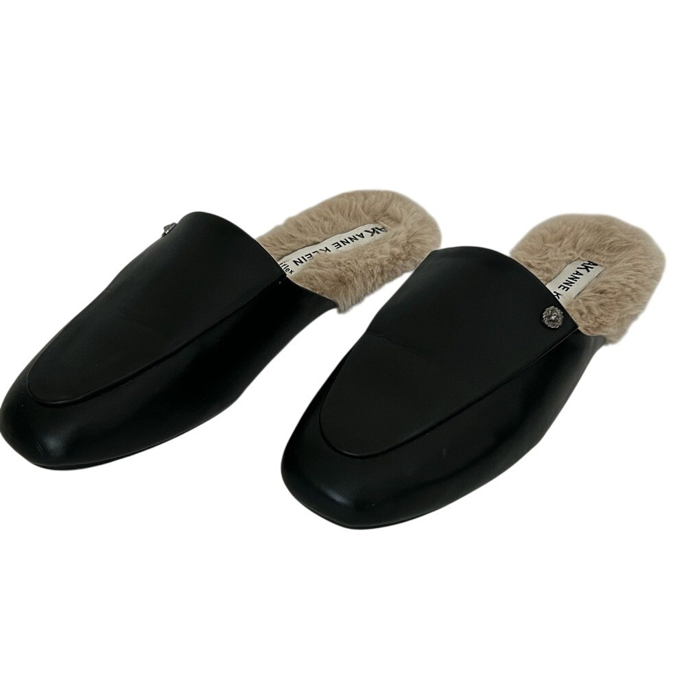 Anne Klein Laura Black Shearling Lining Flat Slip On Mule Clog - 7